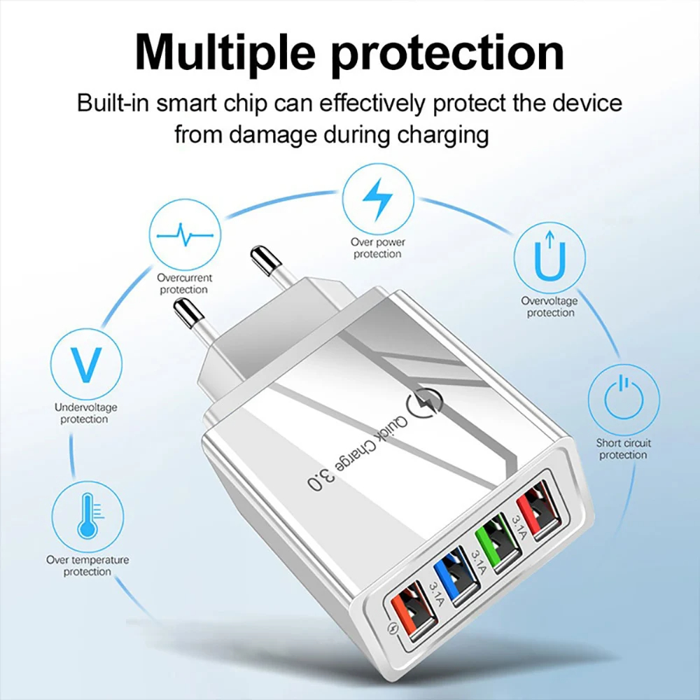 شاحن الحائط السريع QC3.0 بـ4 منافذ USB